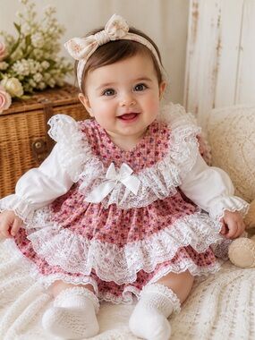 Vintage Kotton Kandi Baby Dress Lace Ruffle Prairie Floral Heirloom Cottagecore
